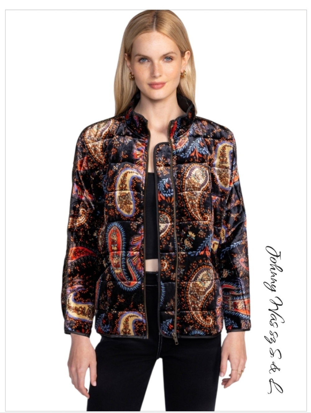 NWT Johnny Was Sezana Paisley Quilted Velvet Bomber Jacket S & L